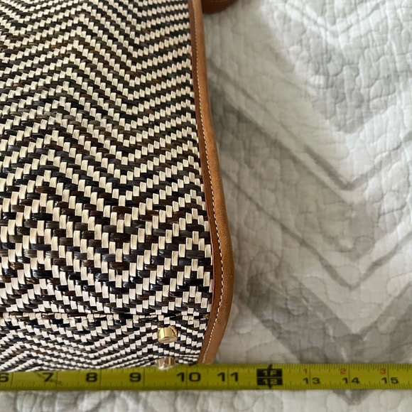 JMcLaughlin Brown and Cream Chevron Tote with Bamboo Handles & Crossbody strap - Picture 6 of 8